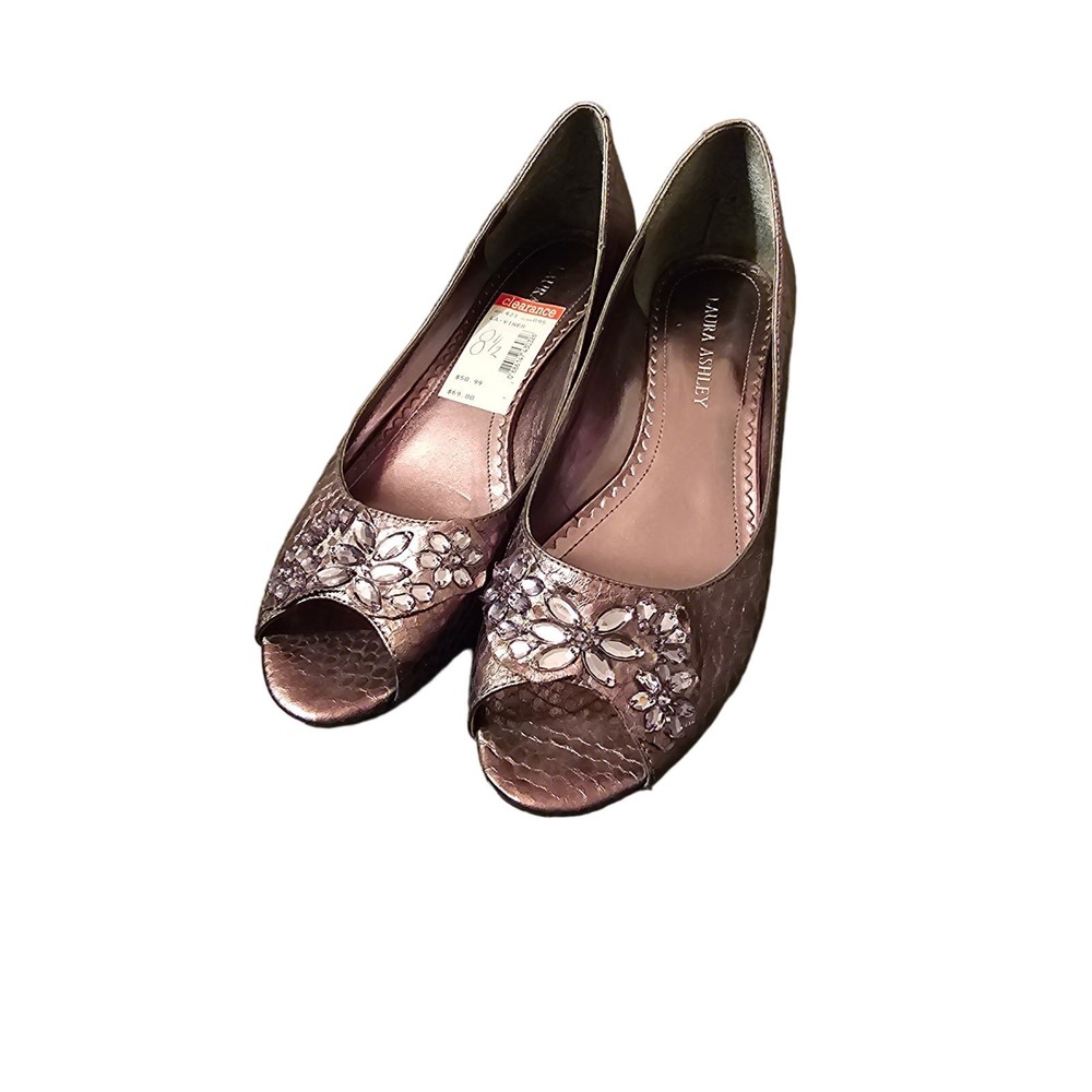 Laura Ashley‎ metallic embellished wedge shoes size 8.5